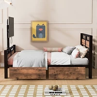 Streamdale Metal Platform Bed with Storage Drawers and Rotatable Tv Stand