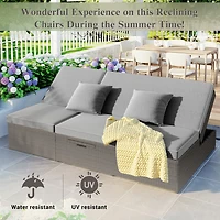 Streamdale Furniture Gray Wicker Rattan Double Sunbed Recliners for 2