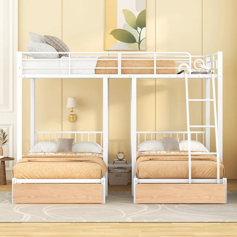 Streamdale Metal Triple Bunk Bed with Drawers and Rails