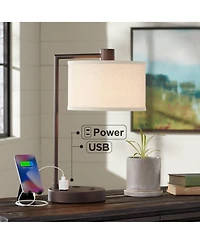 Colby Modern Desk Table Lamp with Usb and Ac Power Outlet in Base 21" High Bronze Metal Linen Uno Fitter Drum Shade for Living Room Bedroom House Beds