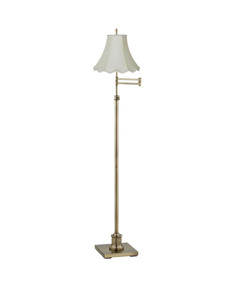 Westbury Traditional Swing Arm Floor Lamp Adjustable Height 70" Tall Antique Brass Imperial Scalloped Creme Fabric Bell Shade Decor for Living Room Re