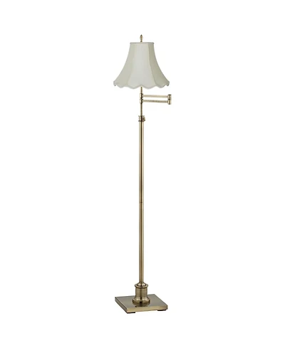 Westbury Traditional Swing Arm Floor Lamp Adjustable Height 70" Tall Antique Brass Imperial Scalloped Creme Fabric Bell Shade Decor for Living Room Re