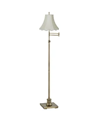 Westbury Traditional Swing Arm Floor Lamp Adjustable Height 70" Tall Antique Brass Imperial Scalloped Creme Fabric Bell Shade Decor for Living Room Re