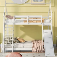 Streamdale Twin Over Queen House Bunk Bed With Climbing Nets And Ramp