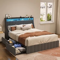 Streamdale Full Size Bed Frame with Led and Storage Drawers