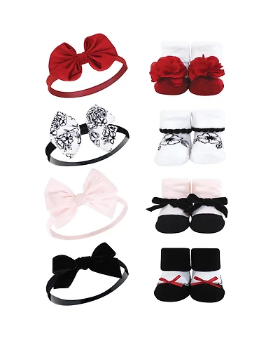Hudson Baby Girls 8Pc Headband and Socks Set