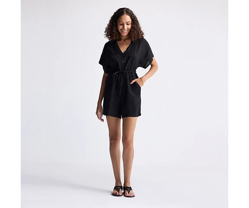 Reistor Women's V neck Drawstring Romper