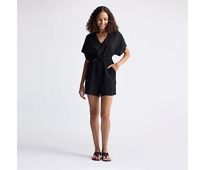 Reistor Women's V neck Drawstring Romper
