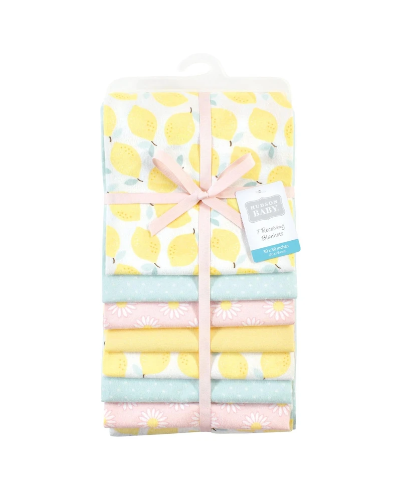 Hudson Baby Girls Seven-Piece Cotton-Poly Flannel Infant Swaddles & Wraps