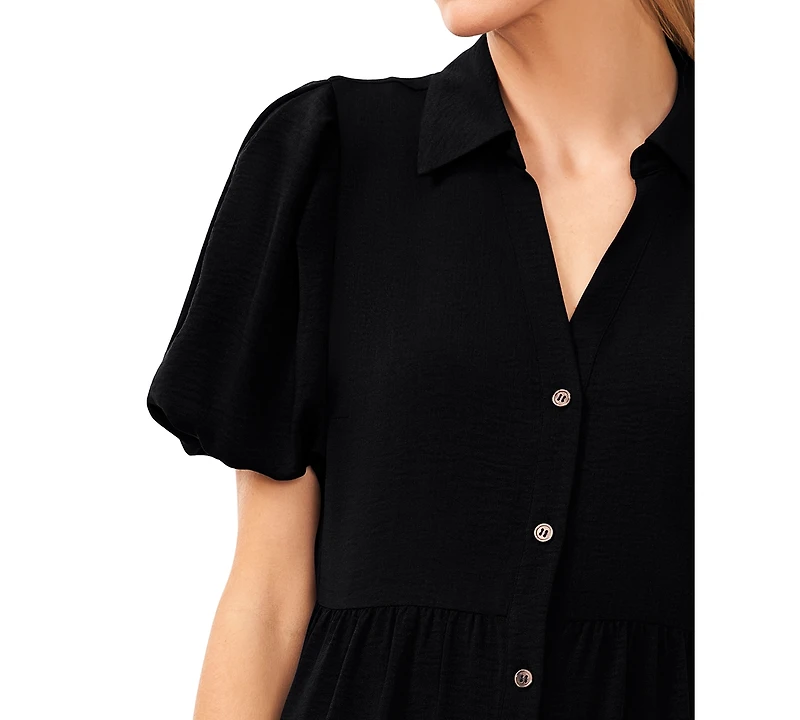 CeCe Women's Collared Short-Sleeve Tiered Shirtdress