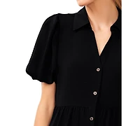 CeCe Women's Collared Short-Sleeve Tiered Shirtdress