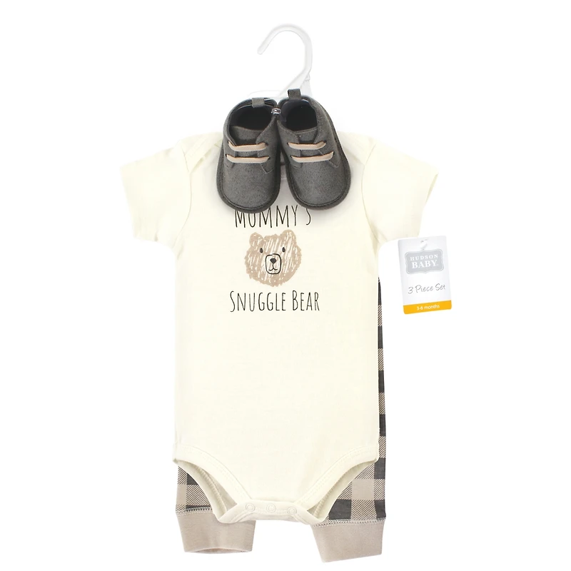 Hudson Baby Boys or Girls, Cotton Essentials Bodysuit, Pants, and Shoes 3Pk