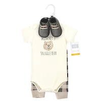Hudson Baby Boys or Girls, Cotton Essentials Bodysuit, Pants, and Shoes 3Pk