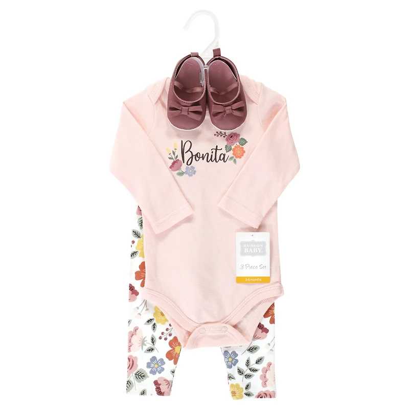 Hudson Baby Girls Long Sleeve Bodysuit, Pants and Shoe