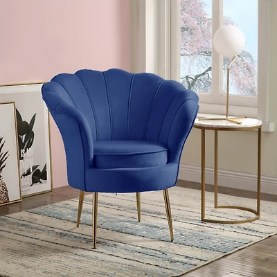 Simplie Fun Angelina Blue Velvet Scalloped Back Barrel Accent Chair With Metal Legs