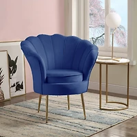Simplie Fun Angelina Blue Velvet Scalloped Back Barrel Accent Chair With Metal Legs