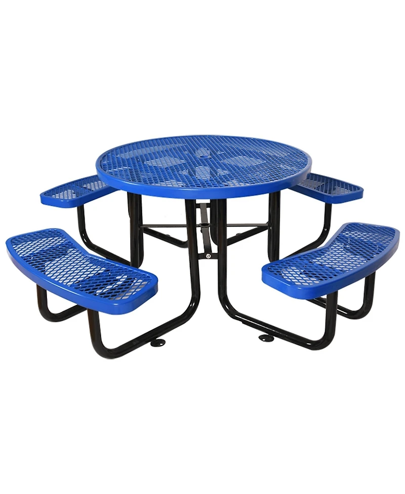 Streamdale Round Outdoor Steel Picnic Table 46" blue, with umbrella pole
