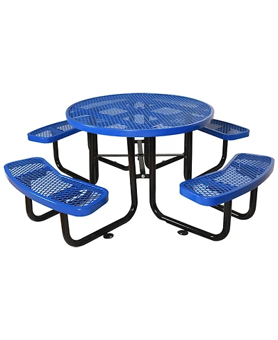 Streamdale Round Outdoor Steel Picnic Table 46" blue, with umbrella pole