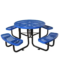 Streamdale Round Outdoor Steel Picnic Table 46" blue, with umbrella pole