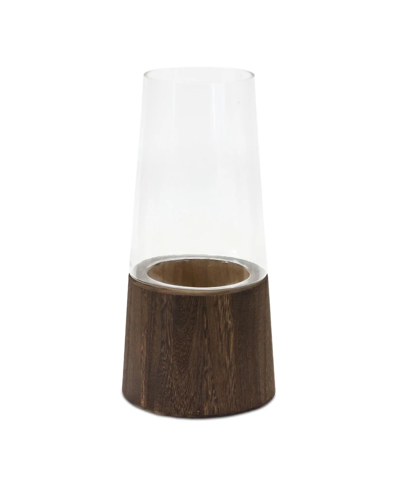 Slickblue Tapered Glass Vase With Wood Accent (Set of 2)