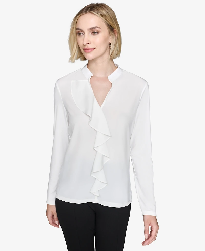 Karl Lagerfeld Paris Women's Ruffled Long-Sleeve Blouse