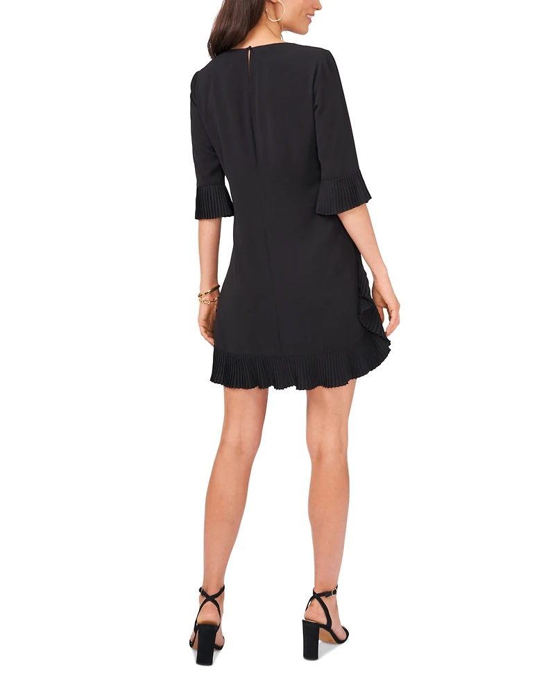 Msk Women's Pleated Ruffle-Trim 3/4-Sleeve Dress