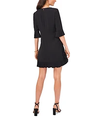 Msk Women's Pleated Ruffle-Trim 3/4-Sleeve Dress