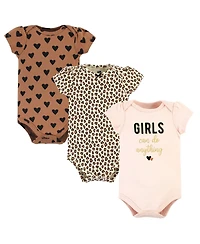 Hudson Baby Girls Comfortable All-Cotton Bodysuit 3Pk