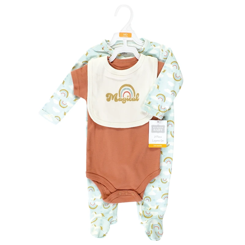 Hudson Baby Boys Unisex Cotton Outfit Collection with Bodysuit & Bandana Bibs