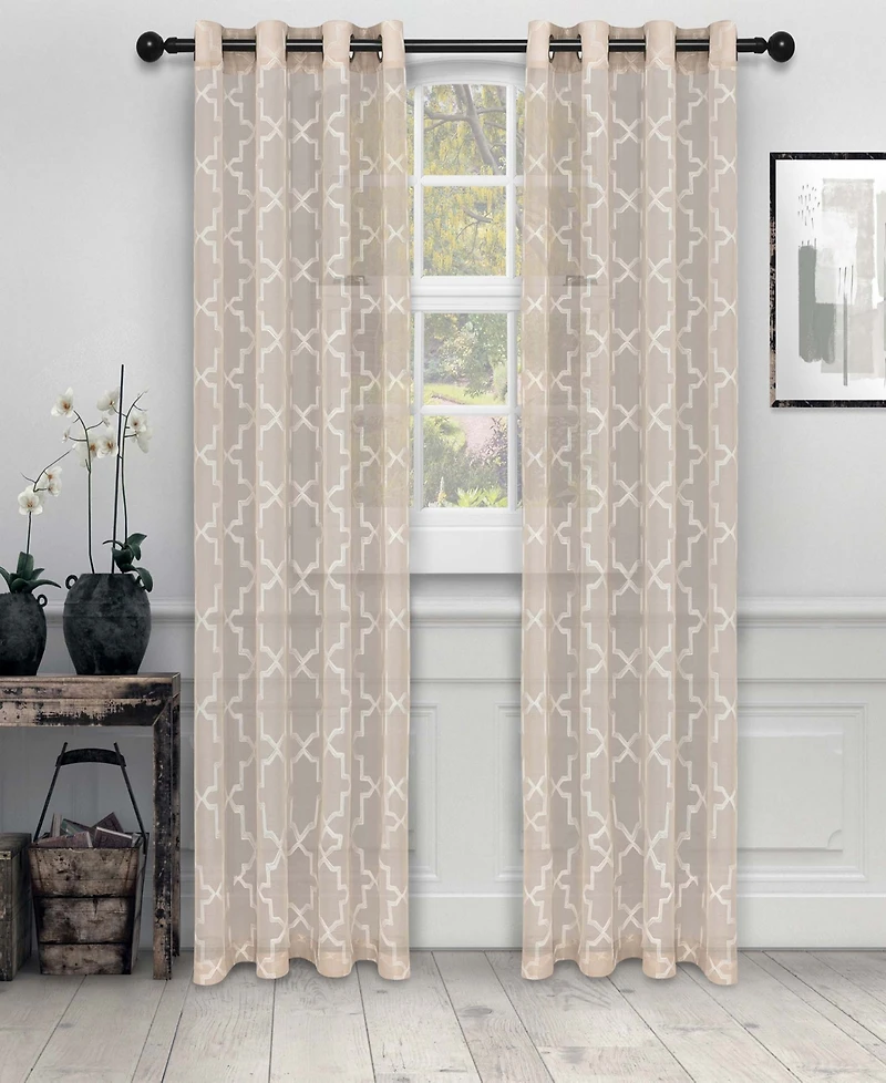 Superior Quatrefoil Modern Geometric Window Curtain Panel Set with Grommet Header, 52 X 108