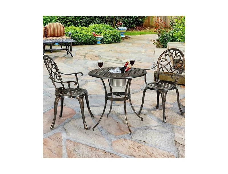 Slickblue 3 Pieces Outdoor Set Patio Bistro with Attached Removable Ice Bucket