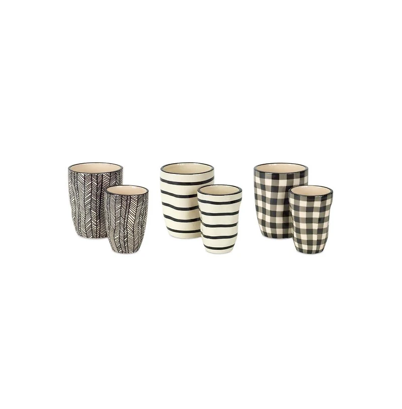 Textured Ceramic Planter and Vase Set – Wavy Pattern, Set of 6 for Stylish Plant Display