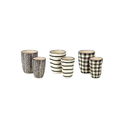 Textured Ceramic Planter and Vase Set – Wavy Pattern, Set of 6 for Stylish Plant Display
