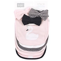 Hudson Baby Infant Girl Cotton Bib and Headband or Caps Set 8pk