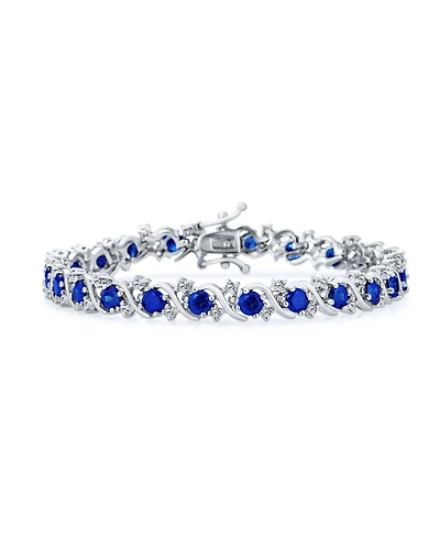 Bling Jewelry Fancy Prong Set Solitaire Cz Wave Tennis Bracelet Silver Plated 7 Inch