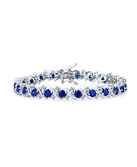Bling Jewelry Fancy Prong Set Solitaire Cz Wave Tennis Bracelet Silver Plated 7 Inch