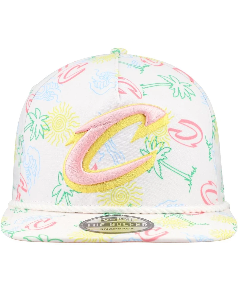 New Era Men's White Cleveland Cavaliers Palm Trees and Waves Golfer Adjustable Hat