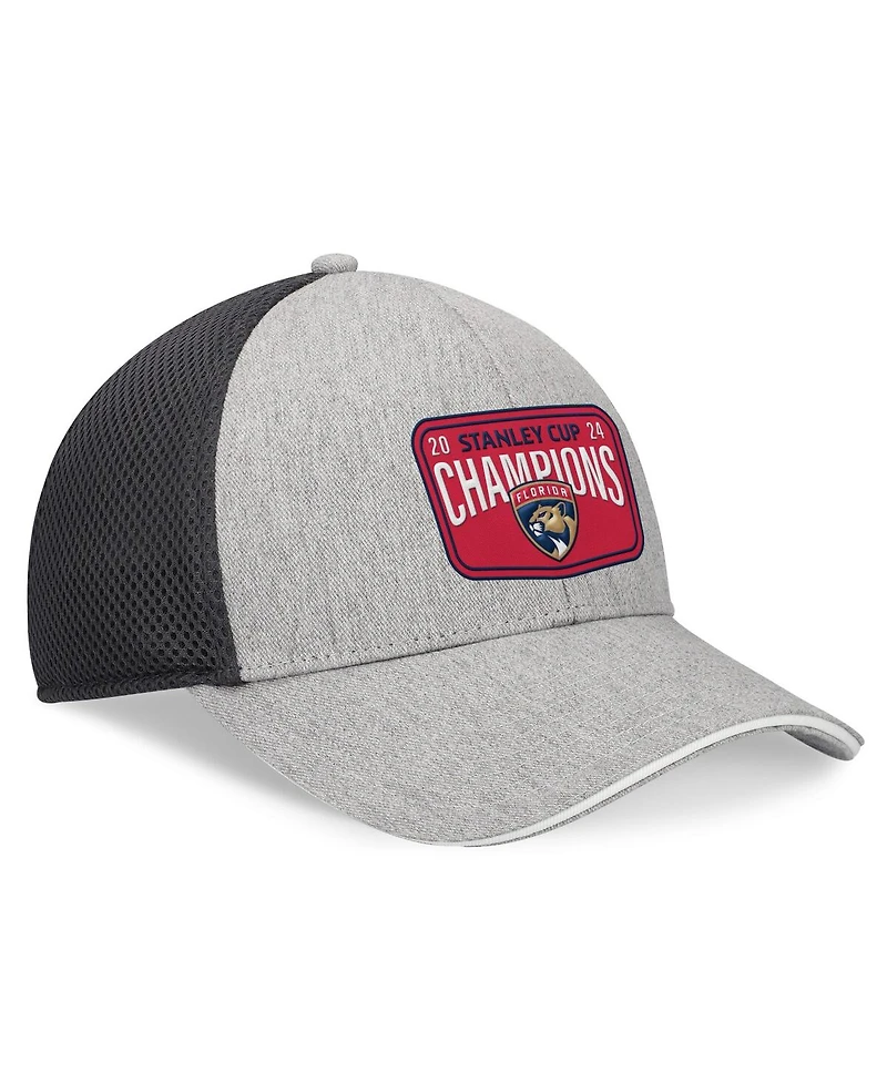 Fanatics Men's Gray/Charcoal Florida Panthers 2024 Stanley Cup Champions Locker Room Meshback Structured Adjustable Hat