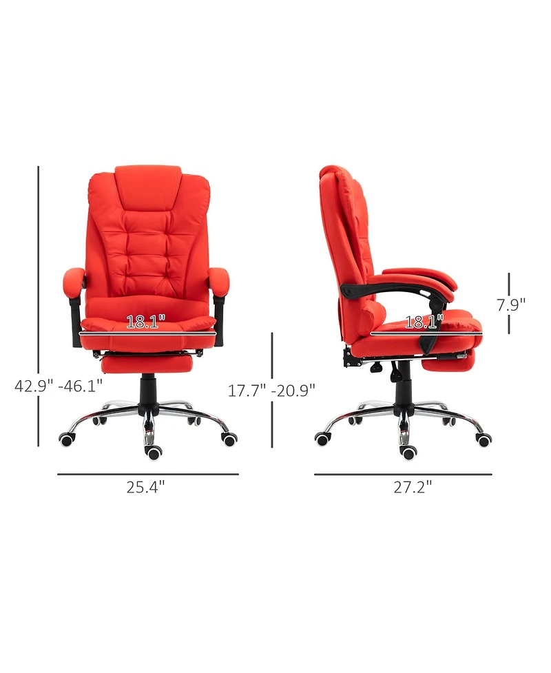 Homcom Executive Office Chair with Footrest, Padded Armrests, Red