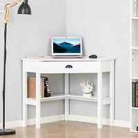 Homcom Corner Desk Triangle Computer Desk with Drawer & Storage Shelves,