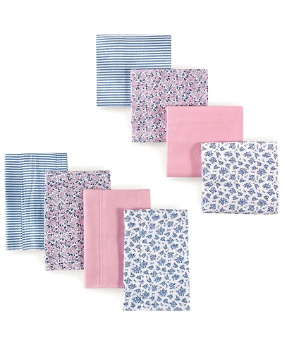 Hudson Baby Infant Girl Cotton Flannel Burp Cloths and Receiving Blankets, 8-Piece, Lemons, One
