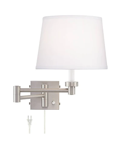 360 Lighting Vero Modern Swing Arm Wall Lamp Brushed Nickel Plug-in Light Fixture with Usb Charging Port White Drum Shade for Bedroom Bedside Reading