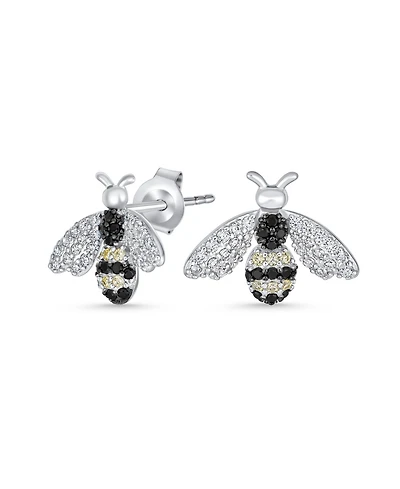 Bling Jewelry Estate Art Deco Style Garden 3D Insect Micro pave Black White Cubic Zirconia Queen Bumble Bee Stud Earrings Sterling Silver