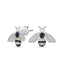 Bling Jewelry Estate Art Deco Style Garden 3D Insect Micro pave Black White Cubic Zirconia Queen Bumble Bee Stud Earrings Sterling Silver