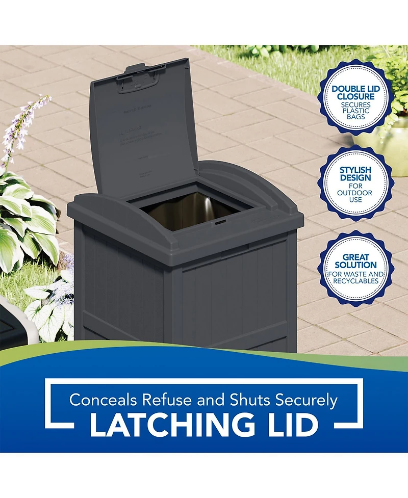 Suncast Trashcan Hideaway Outdoor 33 Gallon Garbage Trash Waste Bin, Cyberspace