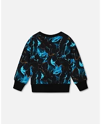 Deux par Deux Toddler Boys Printed Fleece Sweatshirt Blue Storm - Toddler|Child