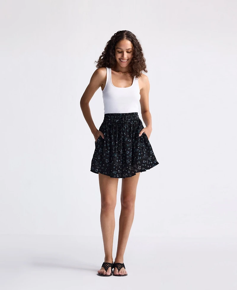 Reistor Women's Drawstring Short Skirt Blue Florals