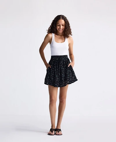 Reistor Women's Drawstring Short Skirt Blue Florals