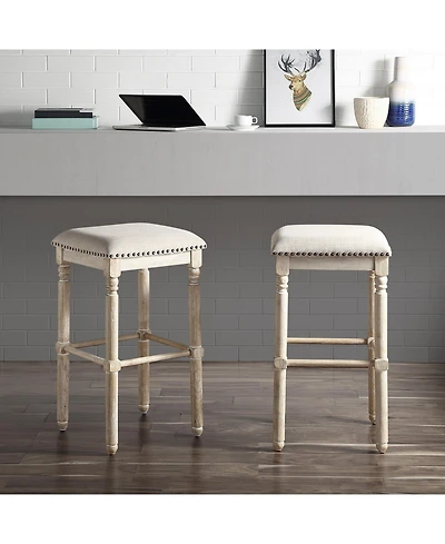 Simplie Fun Wood Upholstered Swivel Bar Stools, Set of 2, Tan
