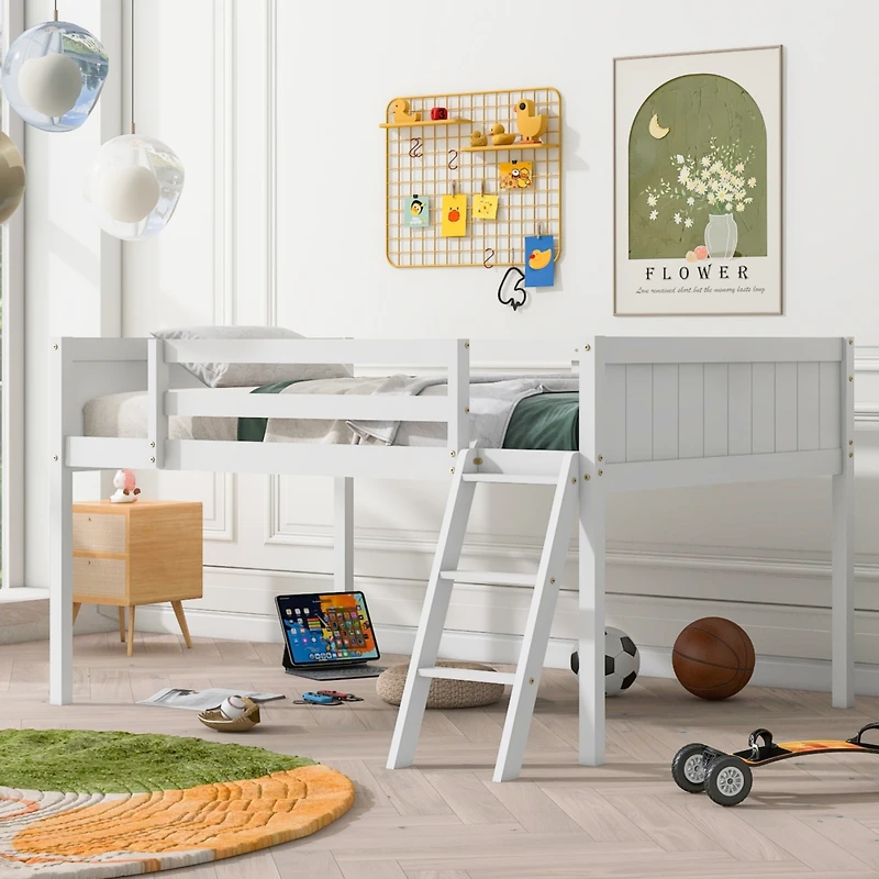 Streamdale Full Wood Low Loft Bed with Ladder